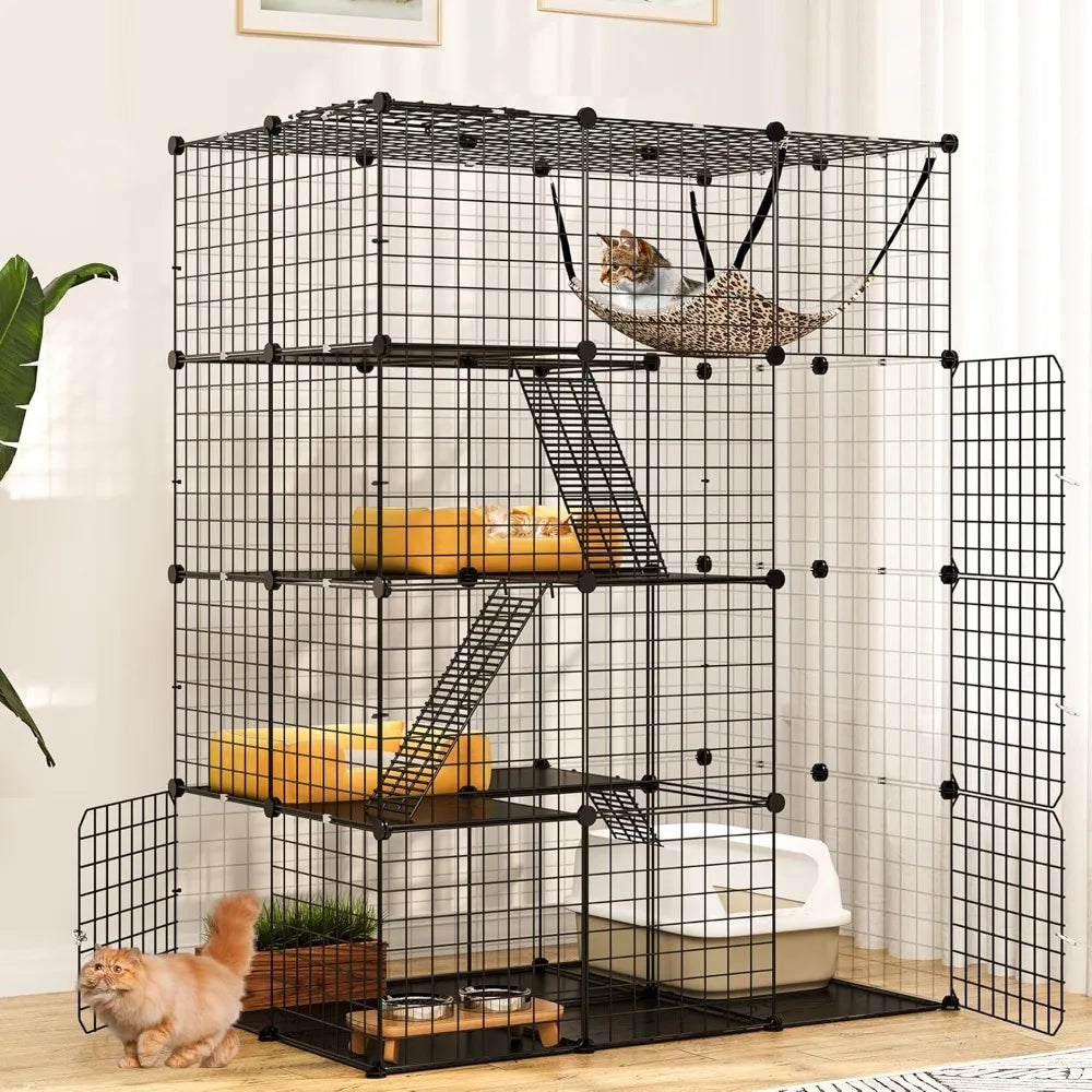 YITAHOME Large Cat Cage Indoor Enclosure Metal Wire 4-Tier Kennels DIY Cat Playpen Catio with Large Hammock for 1-3 Cats