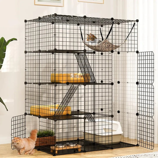 YITAHOME Large Cat Cage Indoor Enclosure Metal Wire 4-Tier Kennels DIY Cat Playpen Catio with Large Hammock for 1-3 Cats