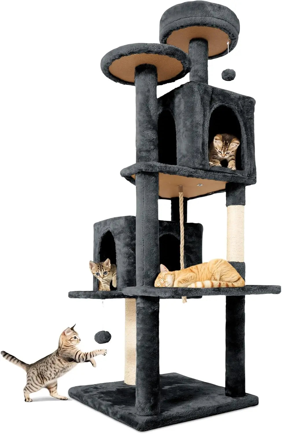 Cat Tree Tower Condo for Indoor Cats, Soft Plush Multi-Level Climbing Tree Cat House with 1 360° Rotating Cat Cave