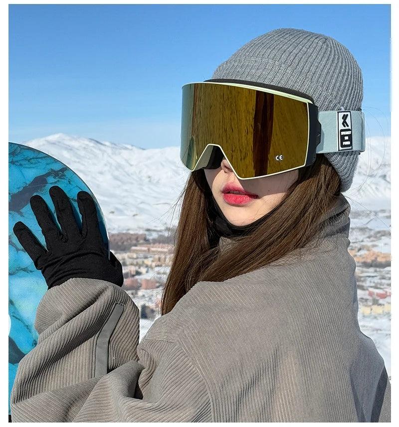 KAPVOE New Outdoor Photochromic Ski Goggles Winter Snow Sports for Unisex Snow Glasses UV400 Anti-fog Magnetic Snowboard Glasses