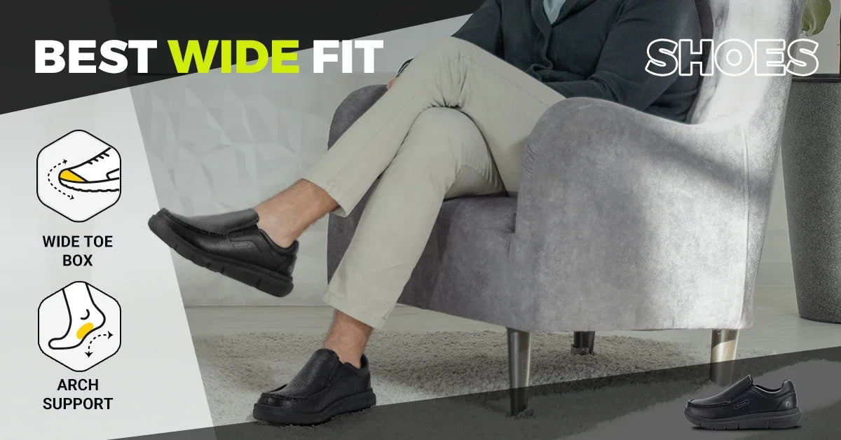 Men'S Slip-On Casual Business Shoes Leather Shoe Wide Width 2E Lightweight For Swollen Feet With Arch Support Pain Relief