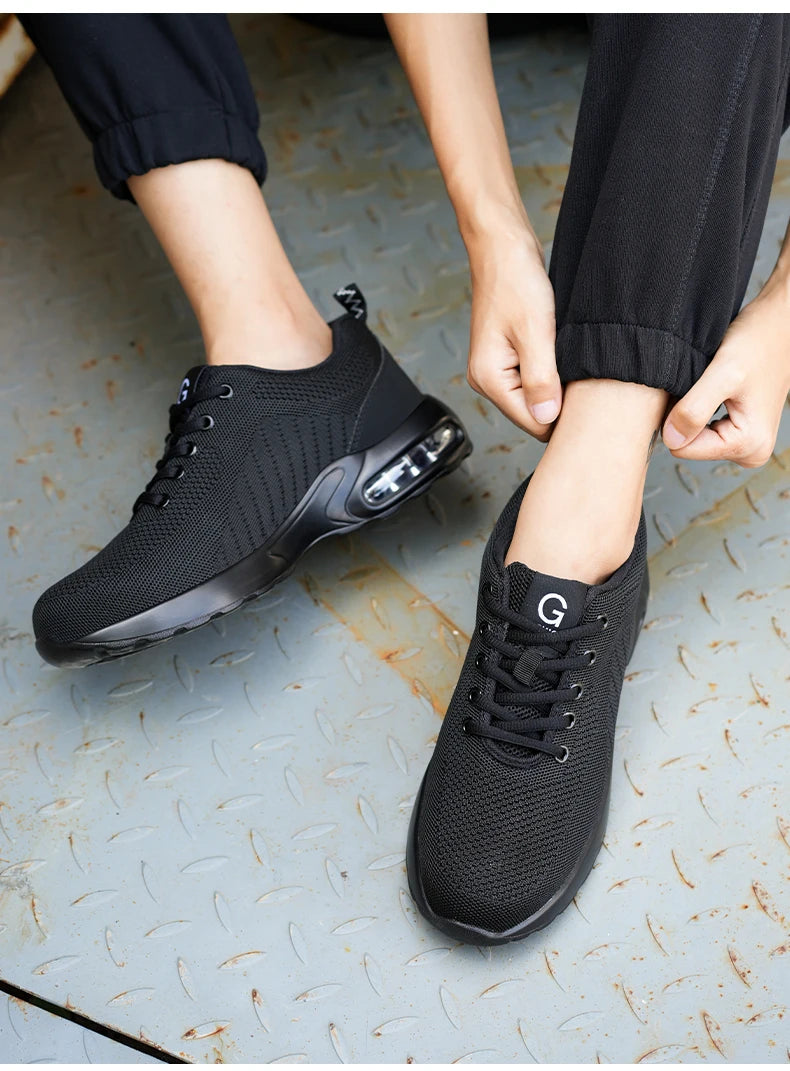 Fashionable breathable soft sole air cushion anti-smash and anti-puncture work shoes