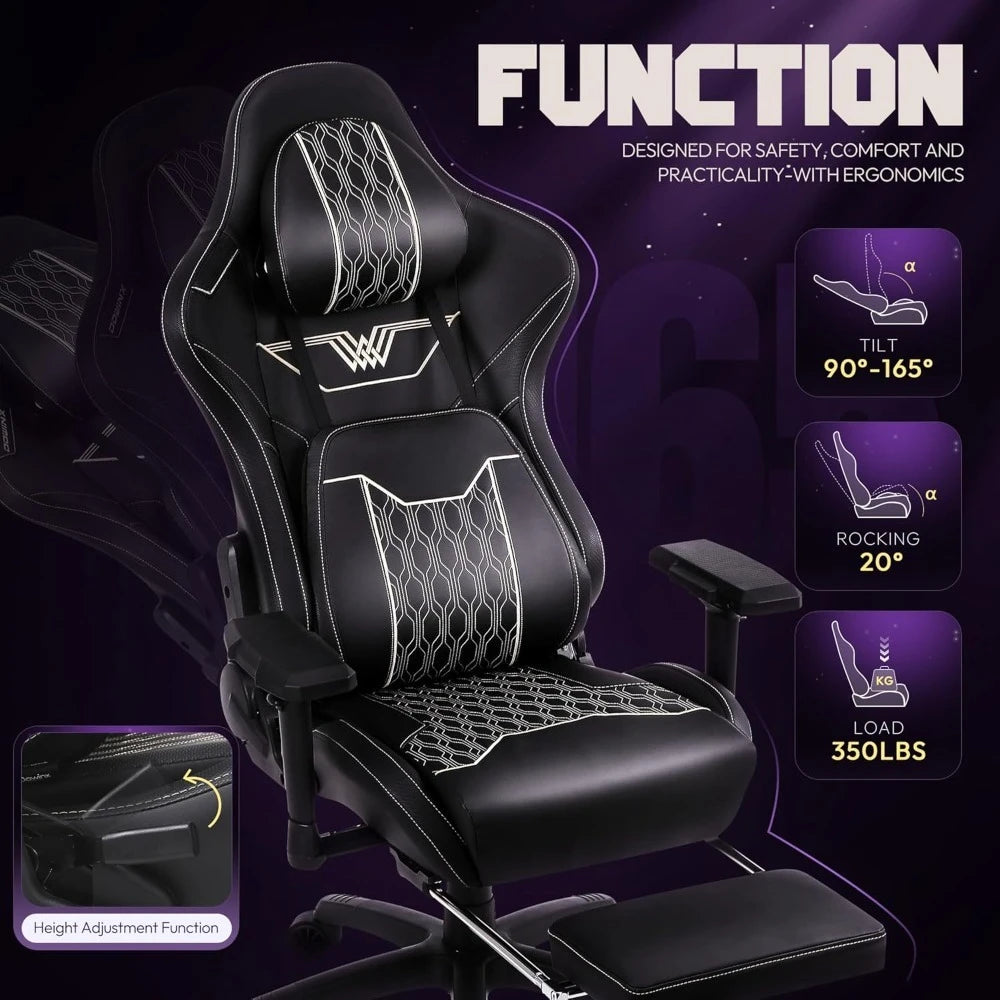 Big and Tall Gaming Chair with Footrest, High Back Ergonomic Office Chair with Comfortable Headrest and Lumbar Support, 4
