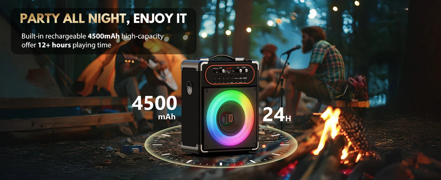 S68 Kara Ok with 2 Microphones, Portable Bluetooth 5.3 Kara Ok Speaker,Echo Adjustment, Supports Tv through Auxiliary Connection