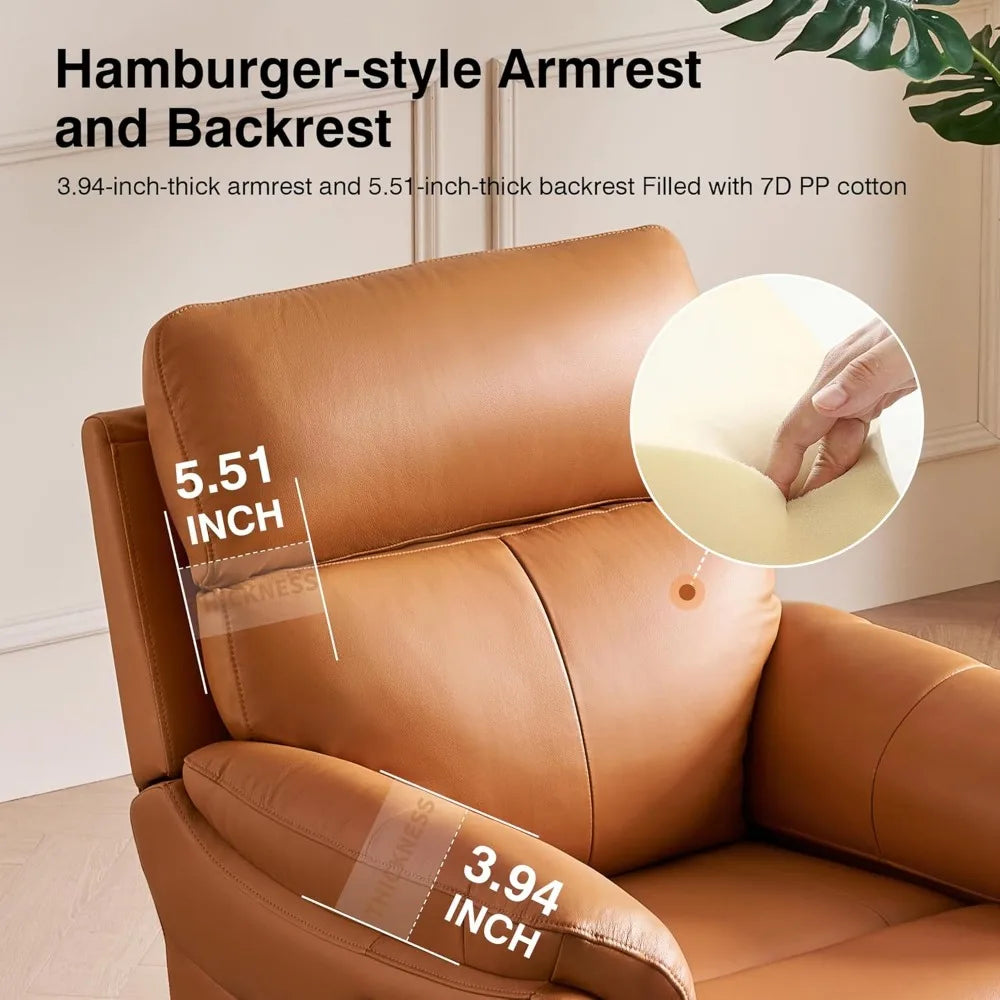 Italian Crafted Top Grain Leather Recliner Chair, Wall-Hugging Design for Living Rooms