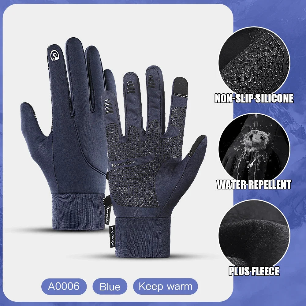 Full Fingers Men Winter Waterproof Cycling Gloves Outdoor Sports Running Motorcycle Ski Touch Screen Fleece Gloves Non-slip Warm