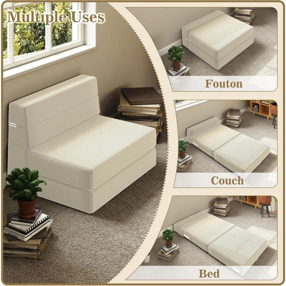 Memory Foam Sofa Bed, Convertible Futon Couch with Back Support, Foldable Floor Mattress Sleeper Chair for Living Room