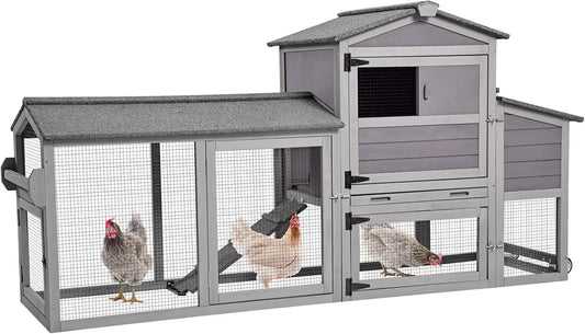 Outdoor Hen House Poultry Cage with Nesting Box, Leakproof Pull Out Tray and UV-Resistant Roof (78.9" L x 26.6" W x 42.5" H)