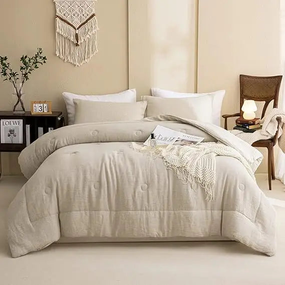 King Size Natural French Flax Linen Bedding Set - Soft, Breathable, and Moisture-Wicking Comforter