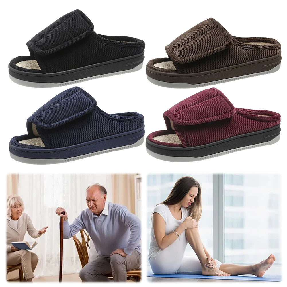 Men Women's Diabetic Slippers Open Toe Slide Slippers with Rubber Sole Swollen Feet Slippers for Indoor Outdoor