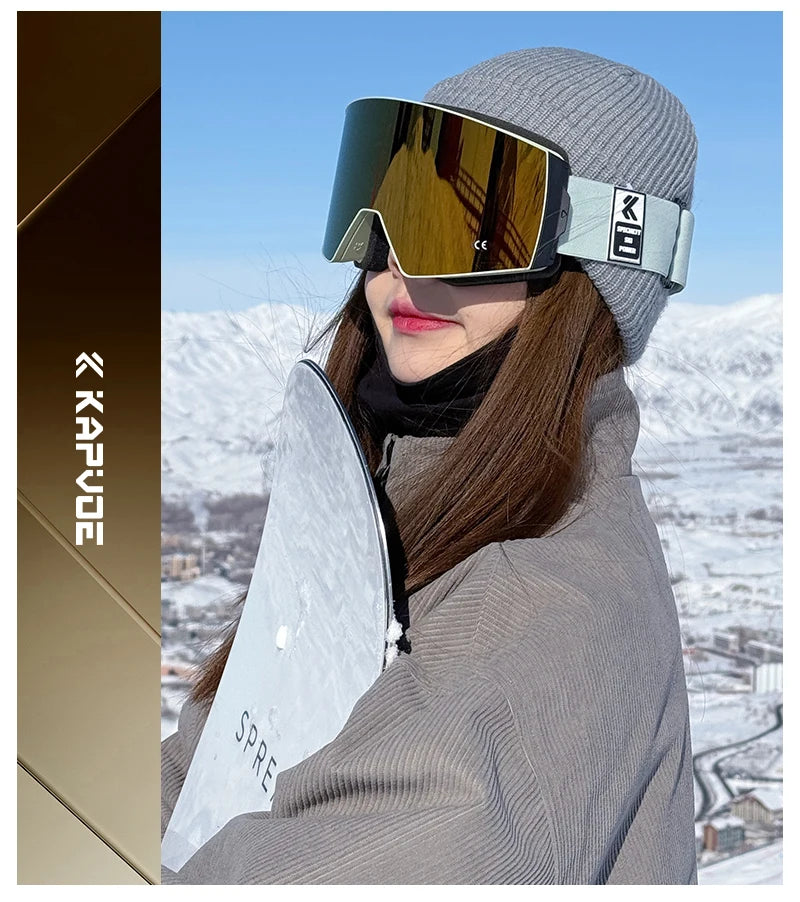 KAPVOE New Outdoor Photochromic Ski Goggles Winter Snow Sports for Unisex Snow Glasses UV400 Anti-fog Magnetic Snowboard Glasses