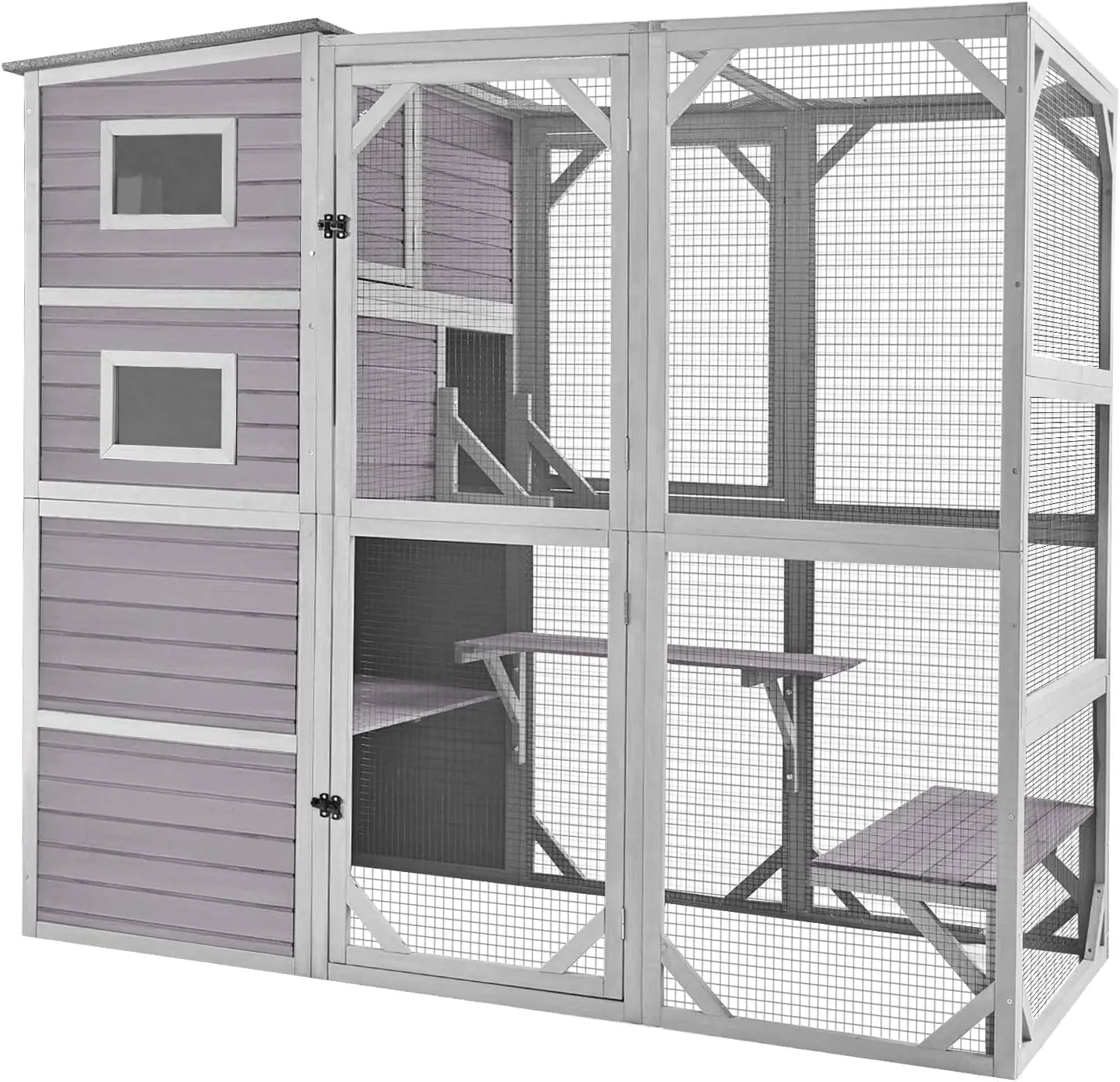 Large Cat Catio 4 Tiers Cat Enclosures House for Outdoor Indoor Cats with Weatherproof Roof,  5 Windows 70" H 77" L