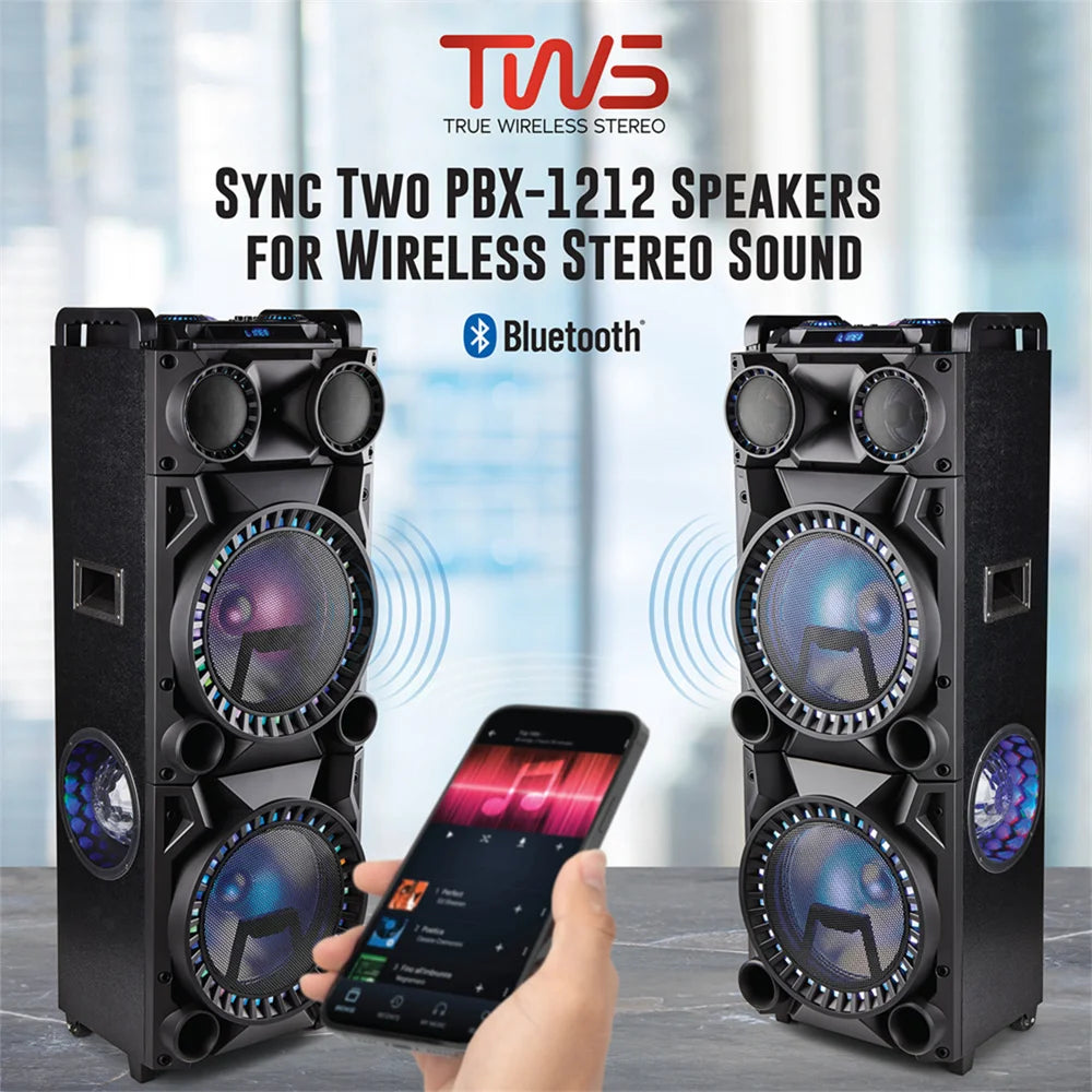 9500W Portable Bluetooth Party Speaker Karaoke Sound System Heavy Bass Rechargeable Dual 12 Inche Subwoofer Led Light with Mic