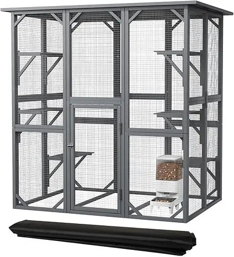Catio Outdoor Cat Enclosure, 71" Large Cat House for Multiple Cats with Waterproof Roof, 3 Tier Cat Cage with 6 Platform for Pat