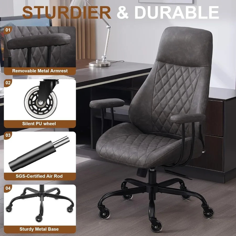 Home Office Desk Chair Ergonomic High Back Leather Computer Chair with Lumbar Support Adjustable Height Recline Swivel Executiv