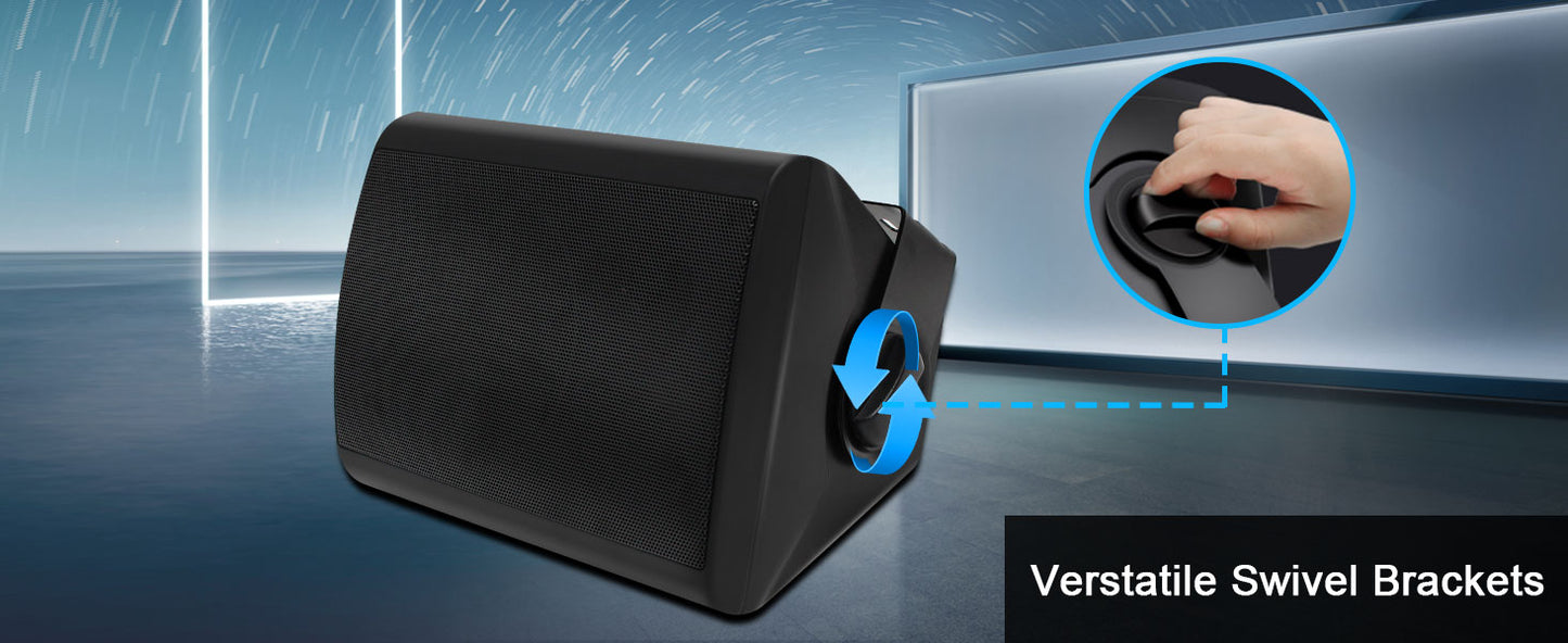 Herdio 5.25'' 300W Indoor Outdoor Waterproof Dual Speakers Home Theater Wall Mount System For Garage Basement living Room Black