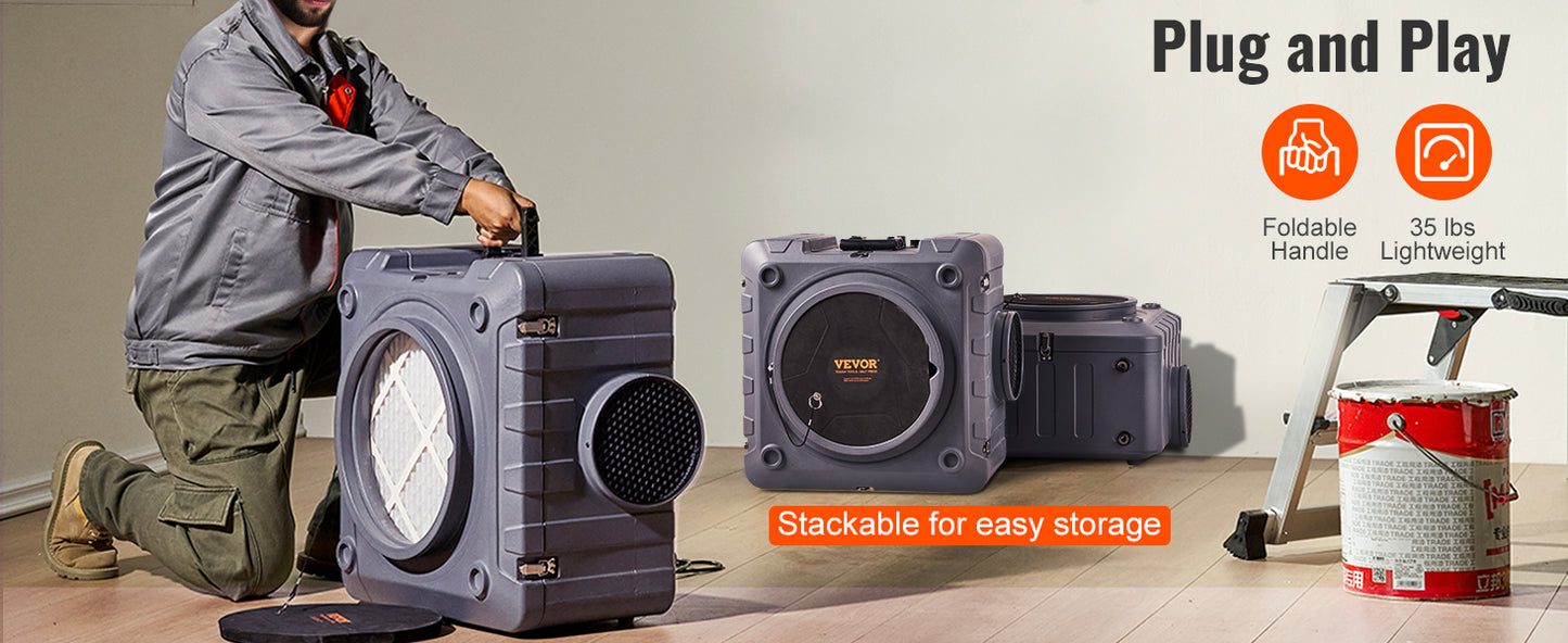 SucceBuy Air Scrubber with 3-Stage Filtration Stackable Negative Air Cleaner Machine with MERV10 for Home Industrial Commercial