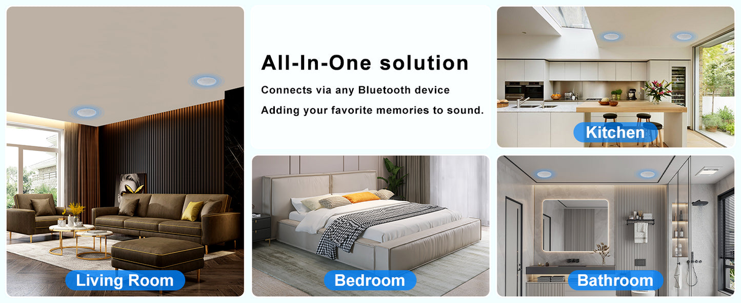 Herdio 4 " 320 Watts 2-Way Bluetooth Ceiling Speakers Package Perfect For Home Theater System Living Room Flush Mount 4 Speaker