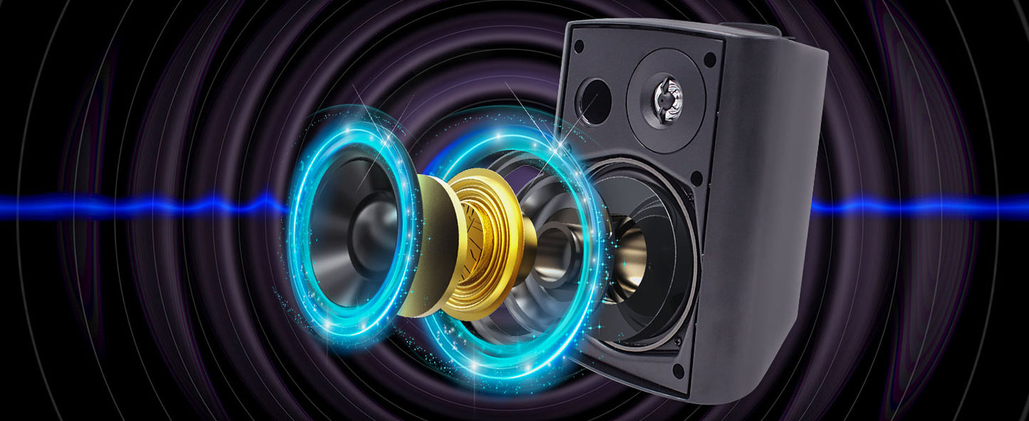 Herdio 5.25'' 300W Indoor Outdoor Waterproof Dual Speakers Home Theater Wall Mount System For Garage Basement living Room Black