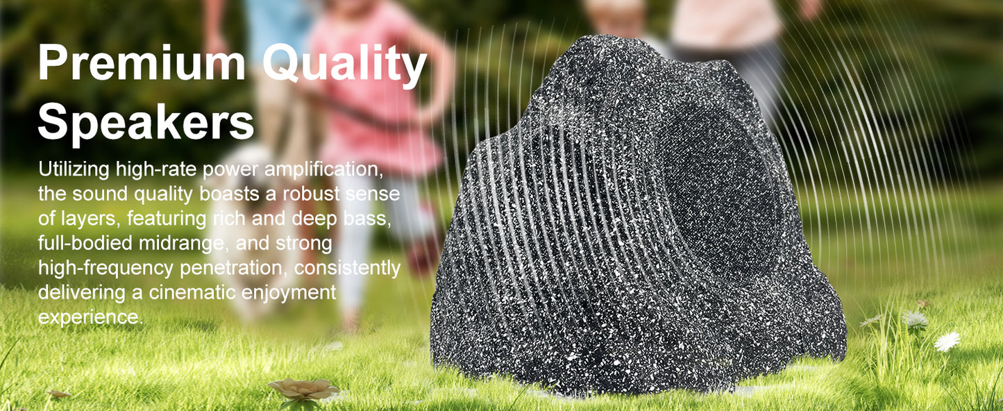 Herdio 8" Outdoor Bluetooth Rock Speakers HD Digital Stereo Effect Tweeter Waterproof Resin Material a Pair for Garden Pool
