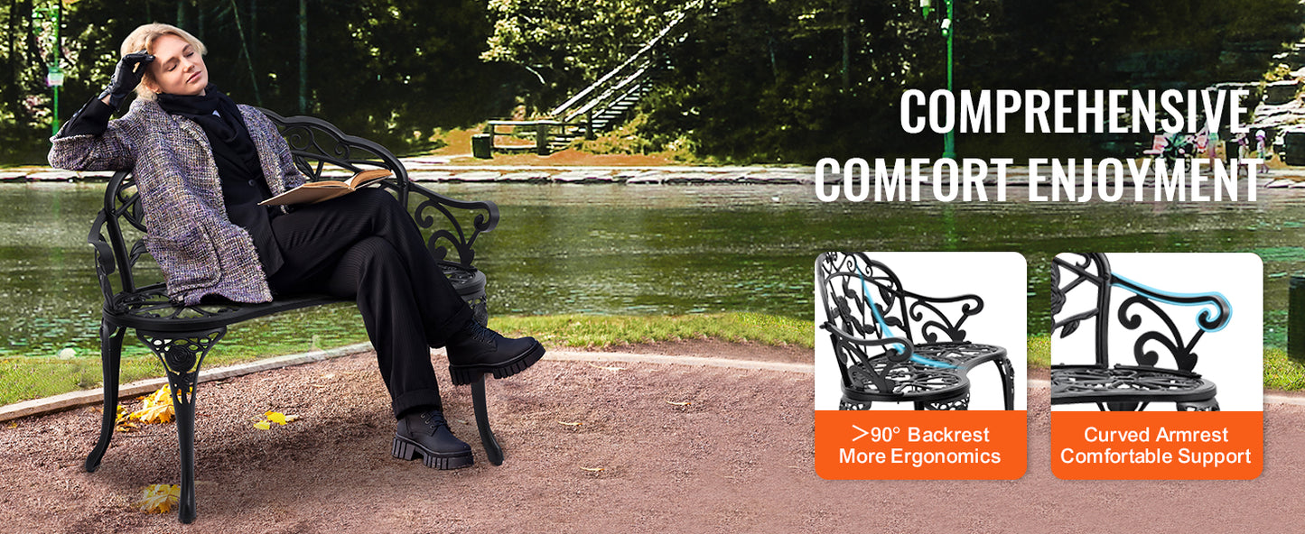 SucceBuy Outdoor Bench Wooden Metal Garden Bench for Outdoors 480 lbs Load Capacity Bench Outdoor Garden Park Bench