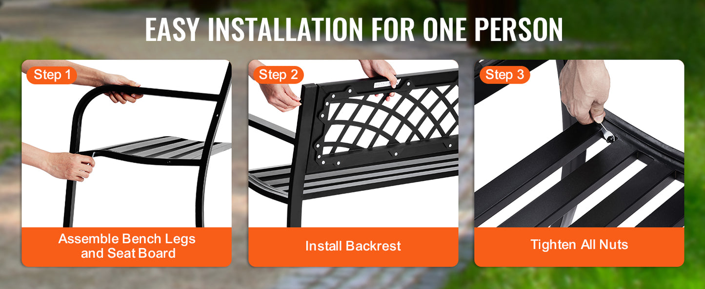 SucceBuy Outdoor Bench Wooden Metal Garden Bench for Outdoors 480 lbs Load Capacity Bench Outdoor Garden Park Bench