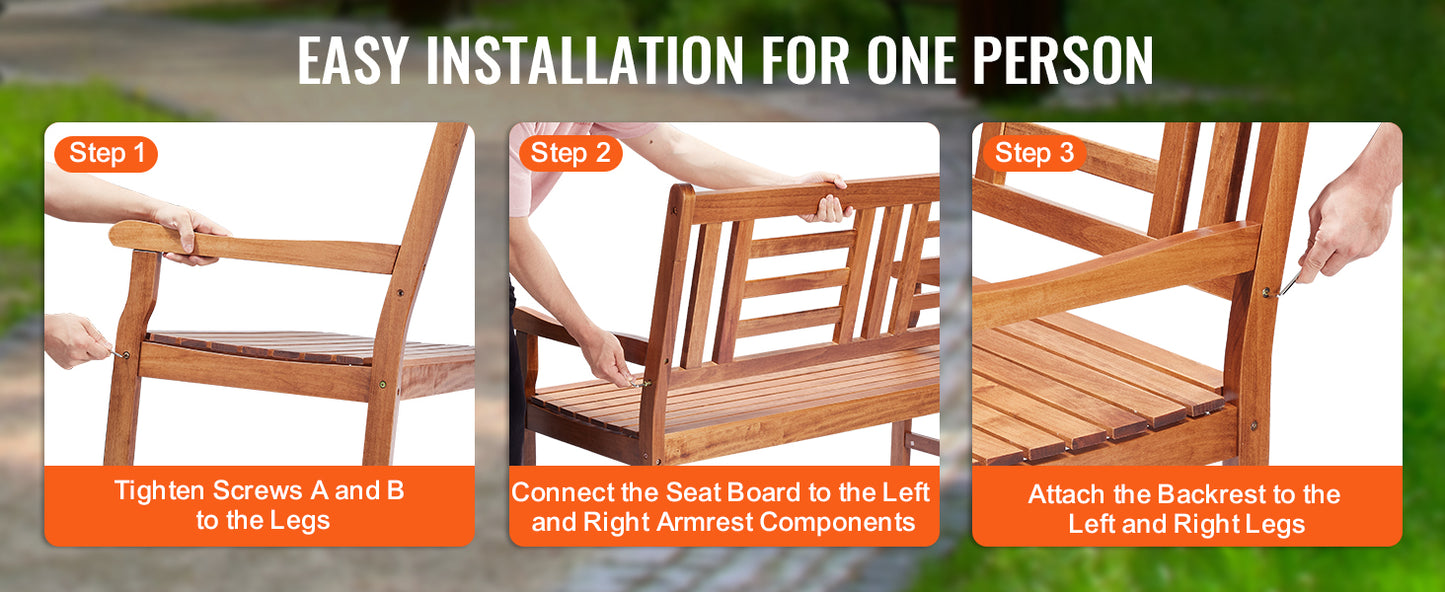 SucceBuy Outdoor Bench Wooden Metal Garden Bench for Outdoors 480 lbs Load Capacity Bench Outdoor Garden Park Bench