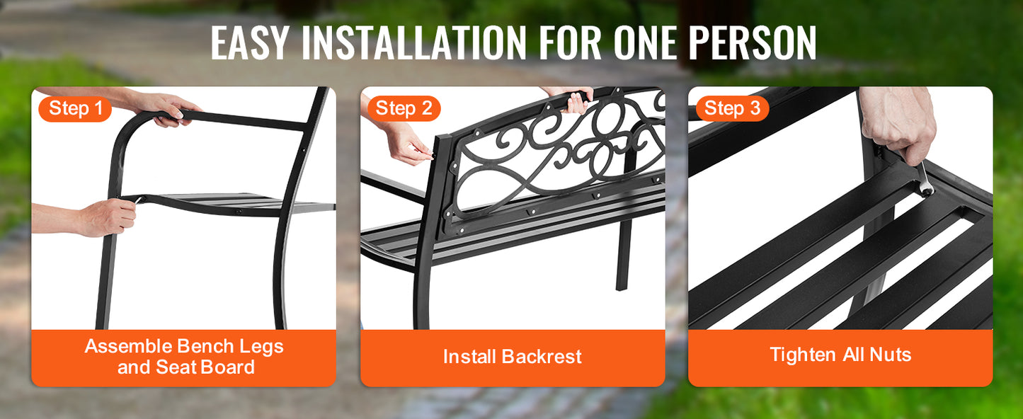 SucceBuy Outdoor Bench Wooden Metal Garden Bench for Outdoors 480 lbs Load Capacity Bench Outdoor Garden Park Bench