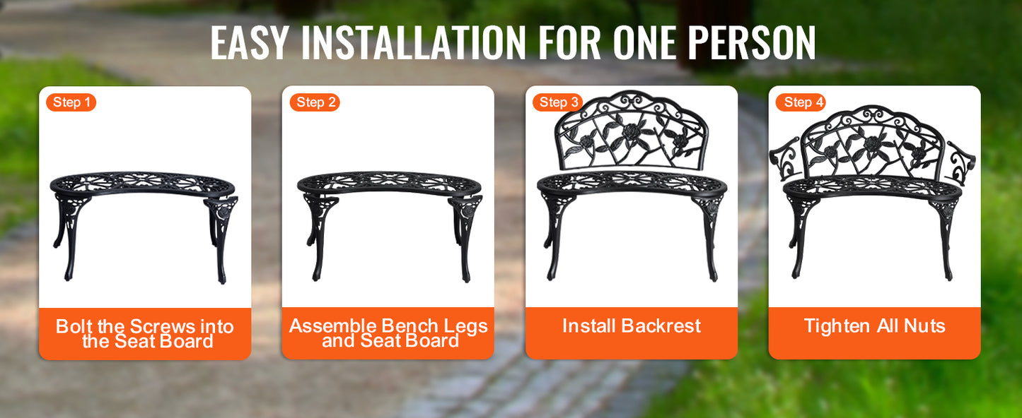 SucceBuy Outdoor Bench Wooden Metal Garden Bench for Outdoors 480 lbs Load Capacity Bench Outdoor Garden Park Bench