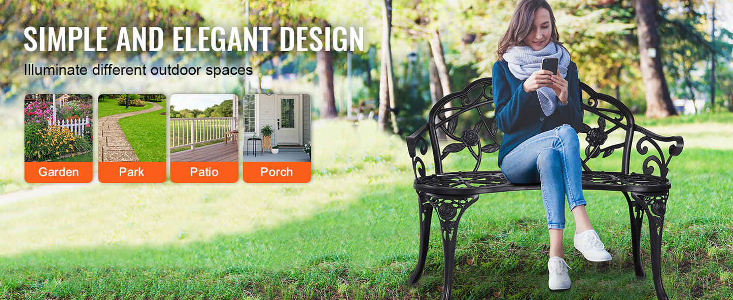 SucceBuy Outdoor Bench Wooden Metal Garden Bench for Outdoors 480 lbs Load Capacity Bench Outdoor Garden Park Bench