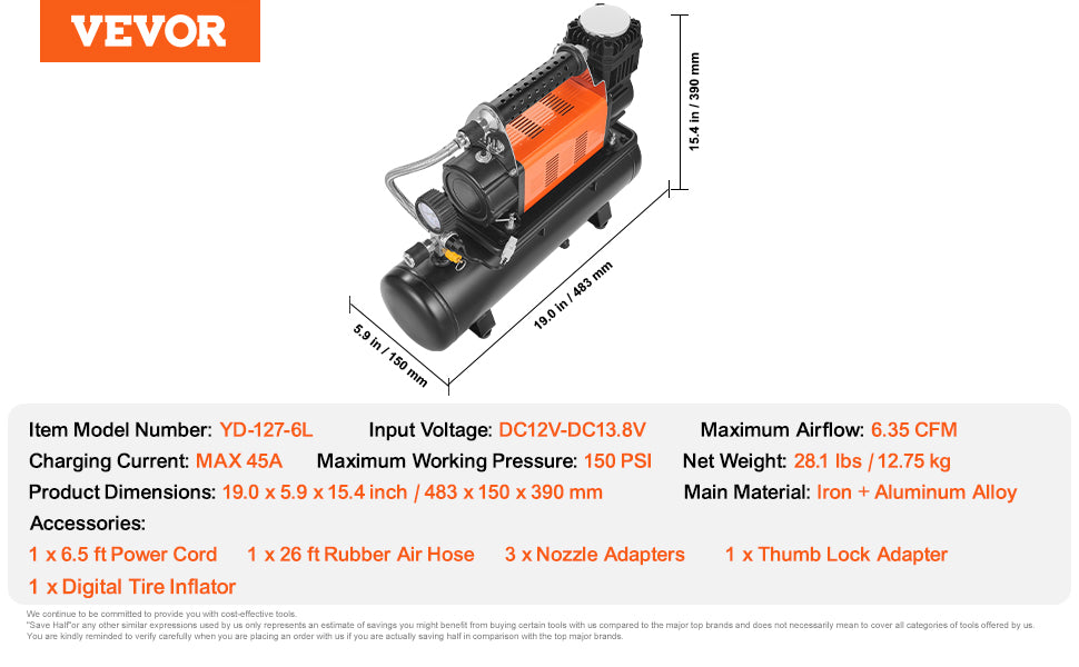 SucceBuy 12V Heavy Duty Air Compressor with Portable Tire Inflator Offroad Air Compressor Digital Pressure Gauge Tire Inflator