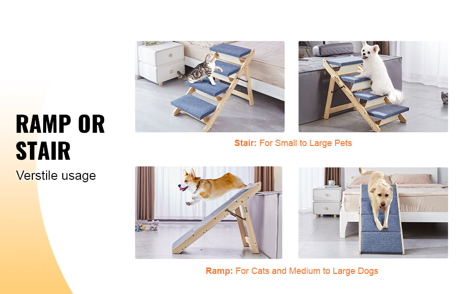 SucceBuy Wooden Pet Steps and Ramp Combo 2-in-1 Design Foldable Access for Beds Steps Structure for Pets of Small to Large Size