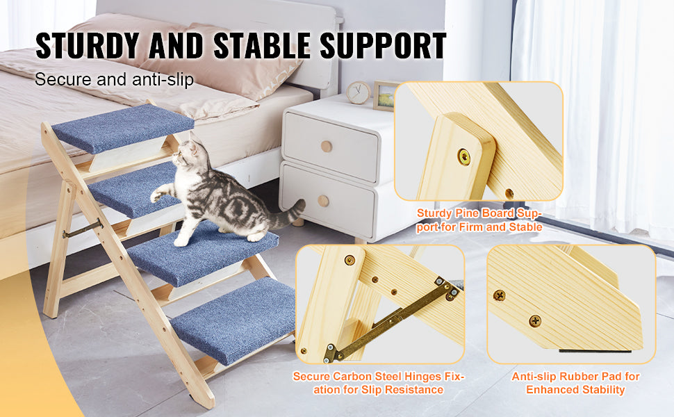 SucceBuy Wooden Pet Steps and Ramp Combo 2-in-1 Design Foldable Access for Beds Steps Structure for Pets of Small to Large Size