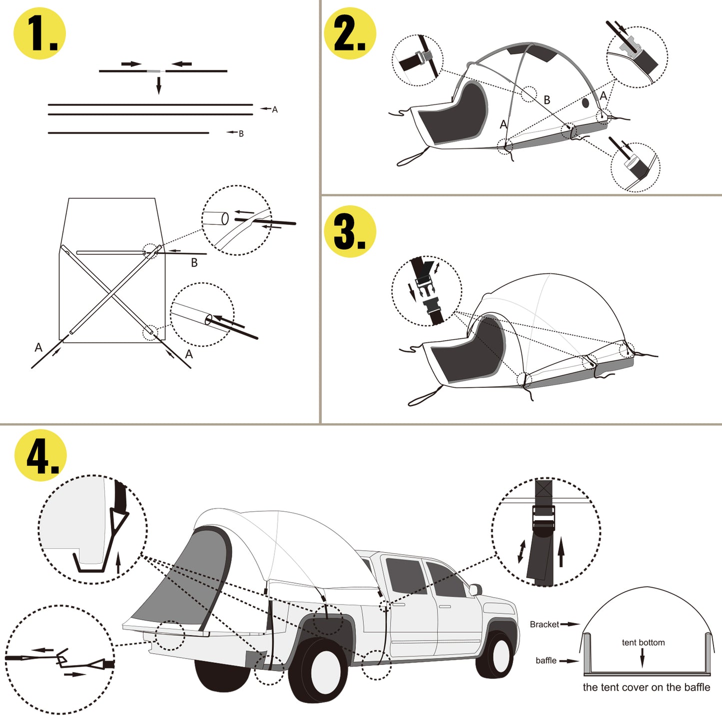 SucceBuy 5-8 FT Waterproof Truck Tent Car Accessories Bed for Full/Mid Size Truck 2-Person Sleeping Capacity for Camping Hiking