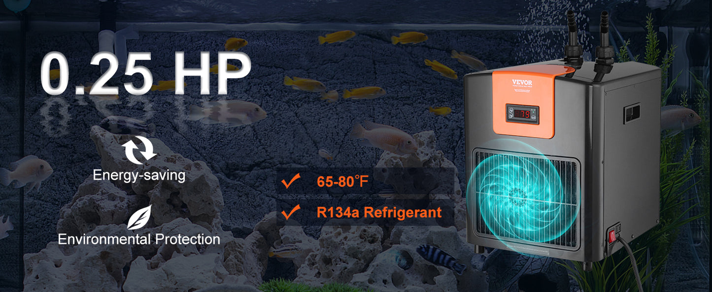 VEVOR Aquarium Chiller 0.25/0.33/0.1/1.5HP Hydroponic Water Chiller Quiet Refrigeration Compressor for Fresh Water Fish Tank