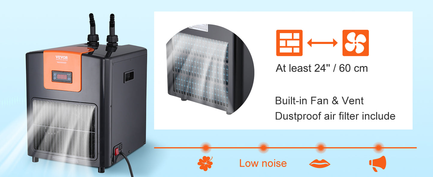 VEVOR Aquarium Chiller 0.25/0.33/0.1/1.5HP Hydroponic Water Chiller Quiet Refrigeration Compressor for Fresh Water Fish Tank